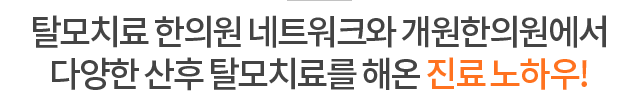 탈모치료 한의원 네트워크와 개원한의원에서 다양한 산후 탈모치료를 해온 진료노하우!