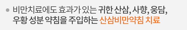 비만치료에도 효과가 있는 귀한 산삼, 사향, 웅담, 우황 성분 약침을 주입하는 산삼비만약침 치료